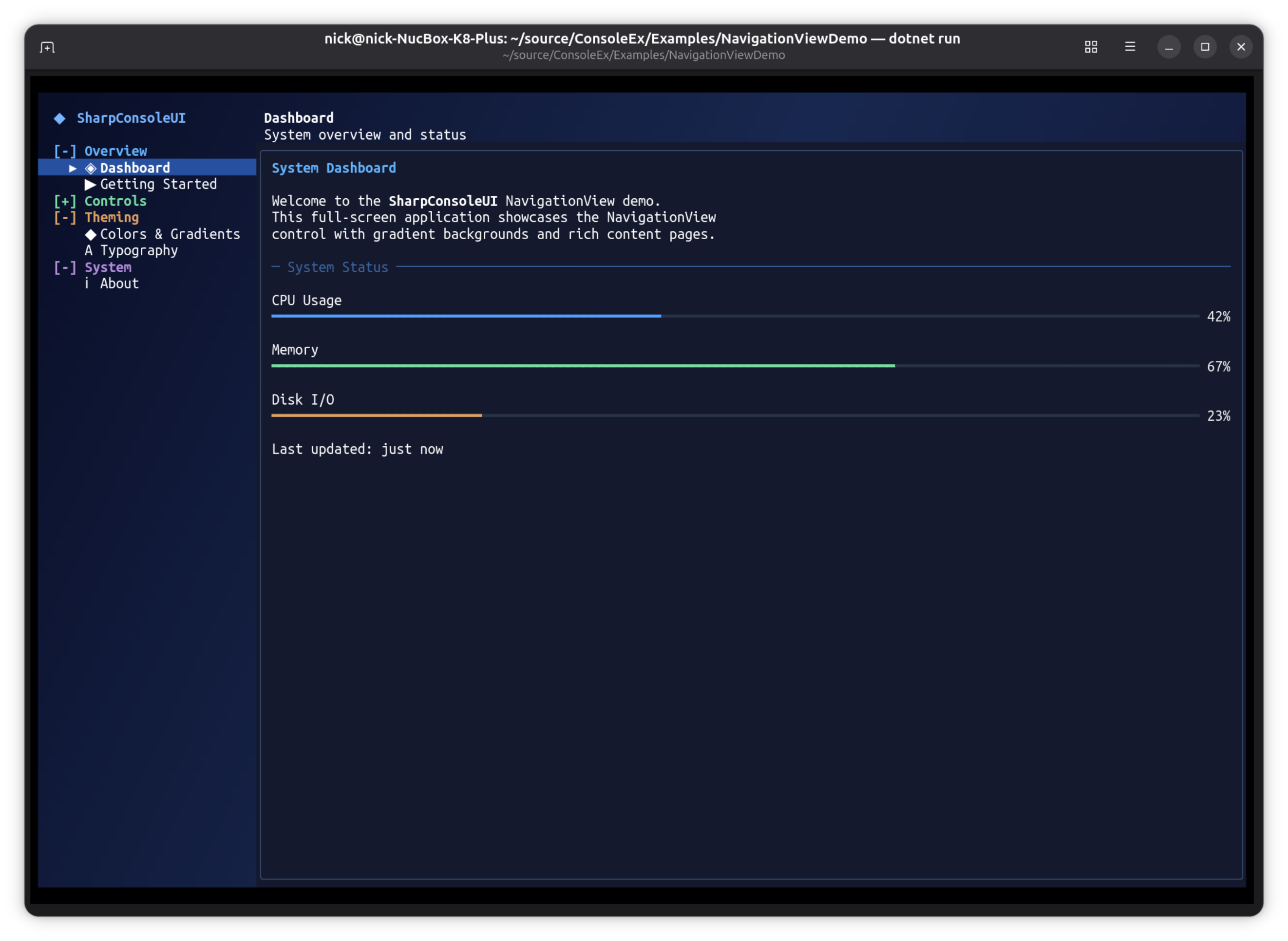 NavigationViewDemo Dashboard