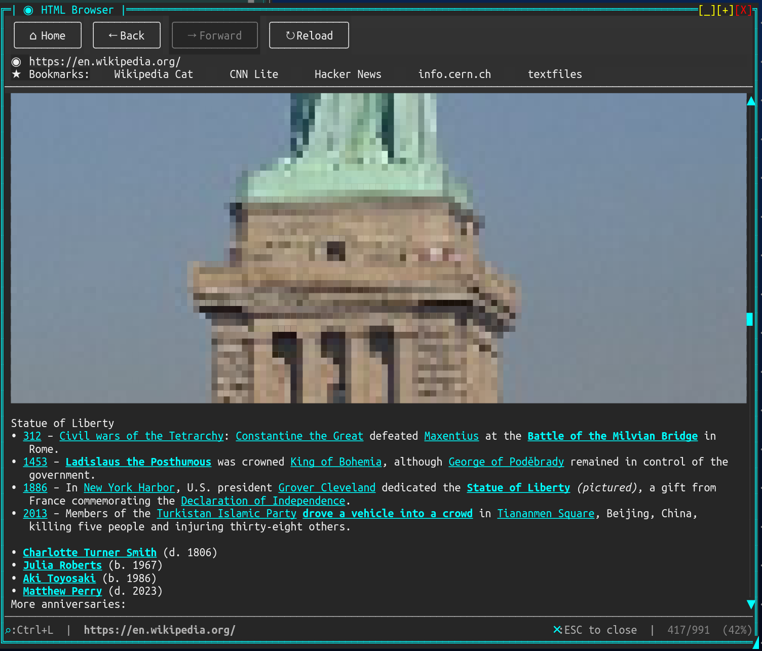 A web page rendered in a terminal