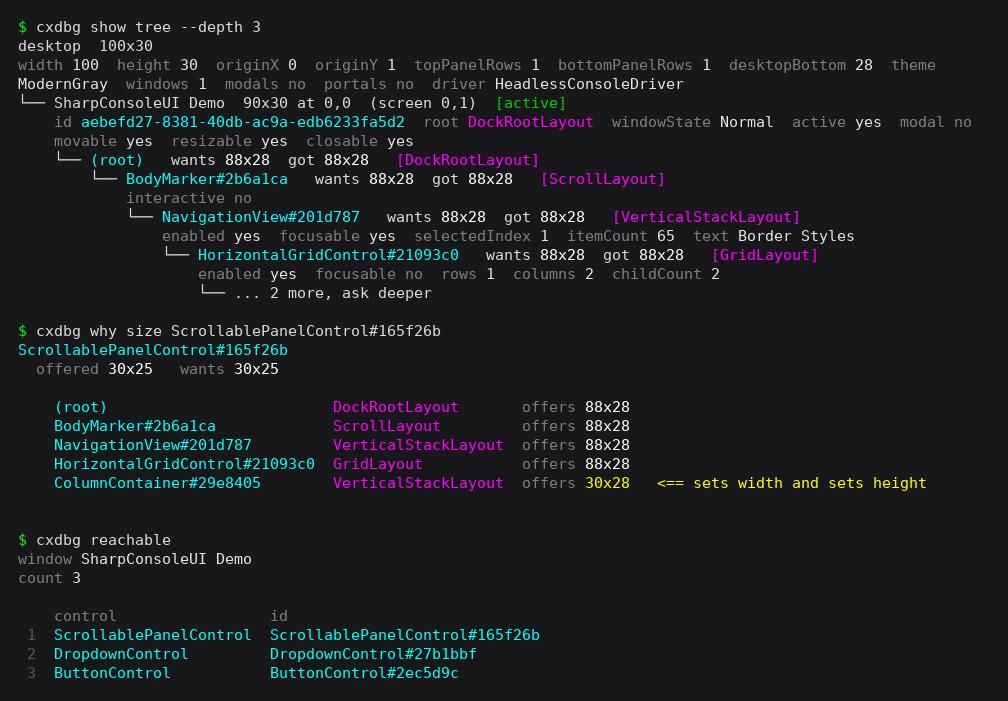 cxdbg inspecting a running application