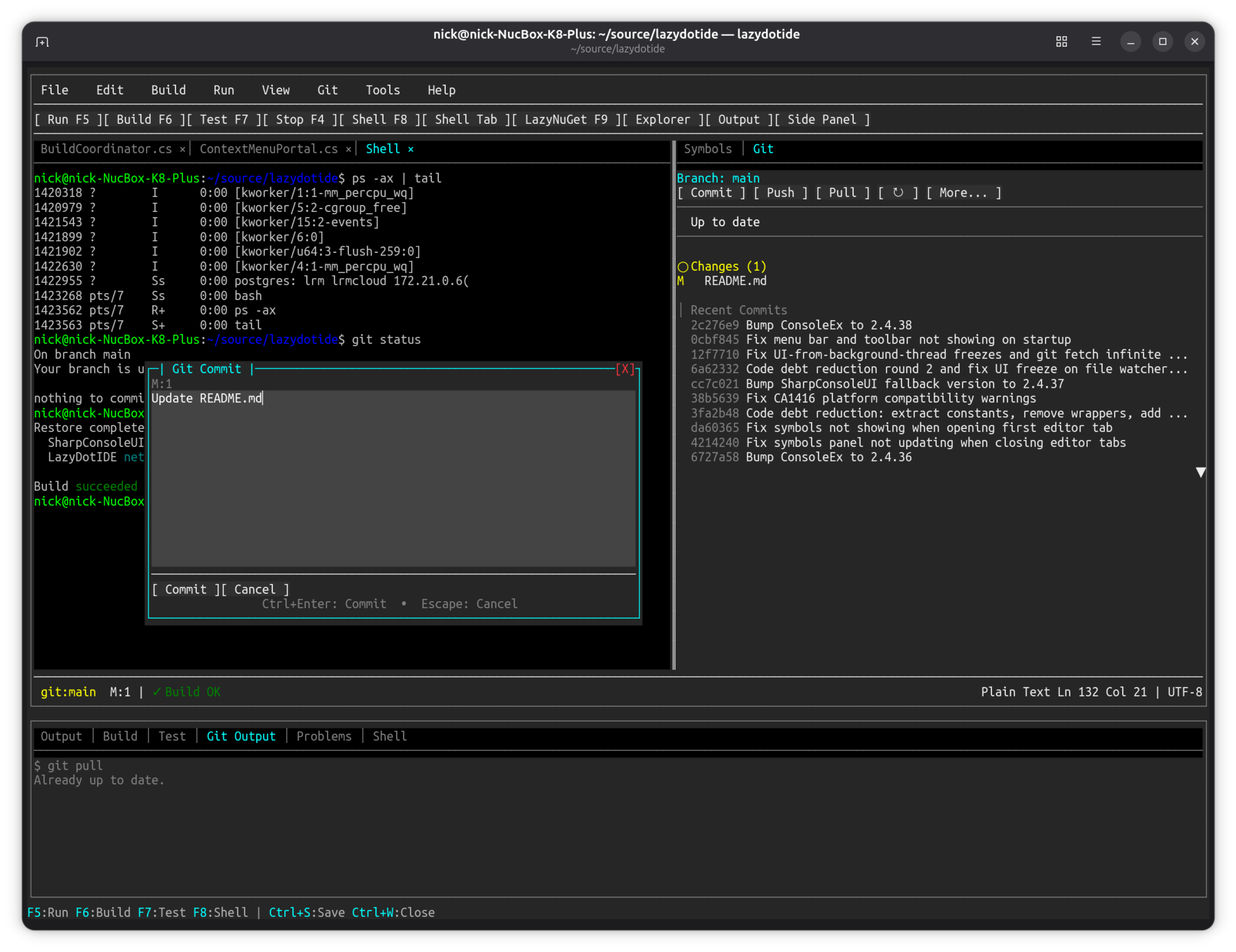 LazyDotIDE — git integration