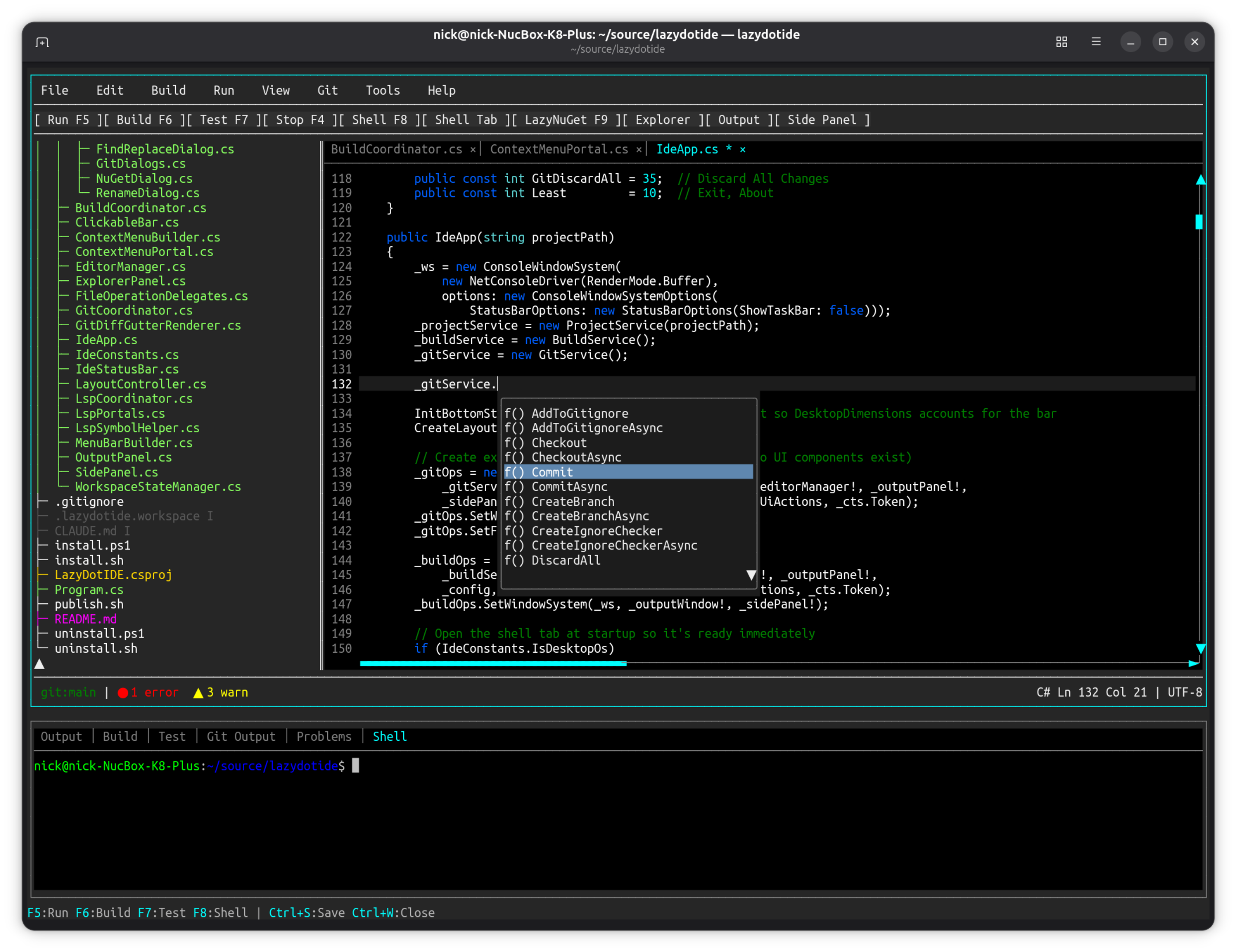 LazyDotIDE — full IDE with IntelliSense