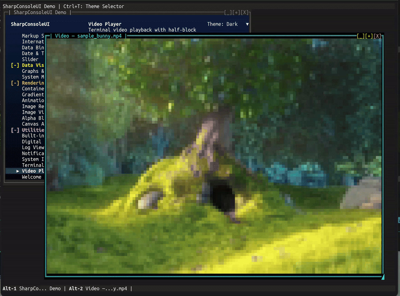 Video playback — half-block, ASCII and braille render modes