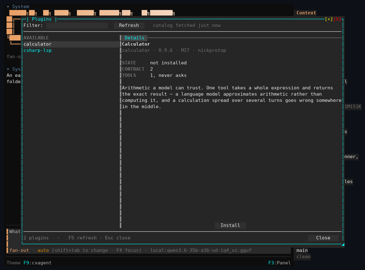 The plugin manager, listing what the catalog offers
