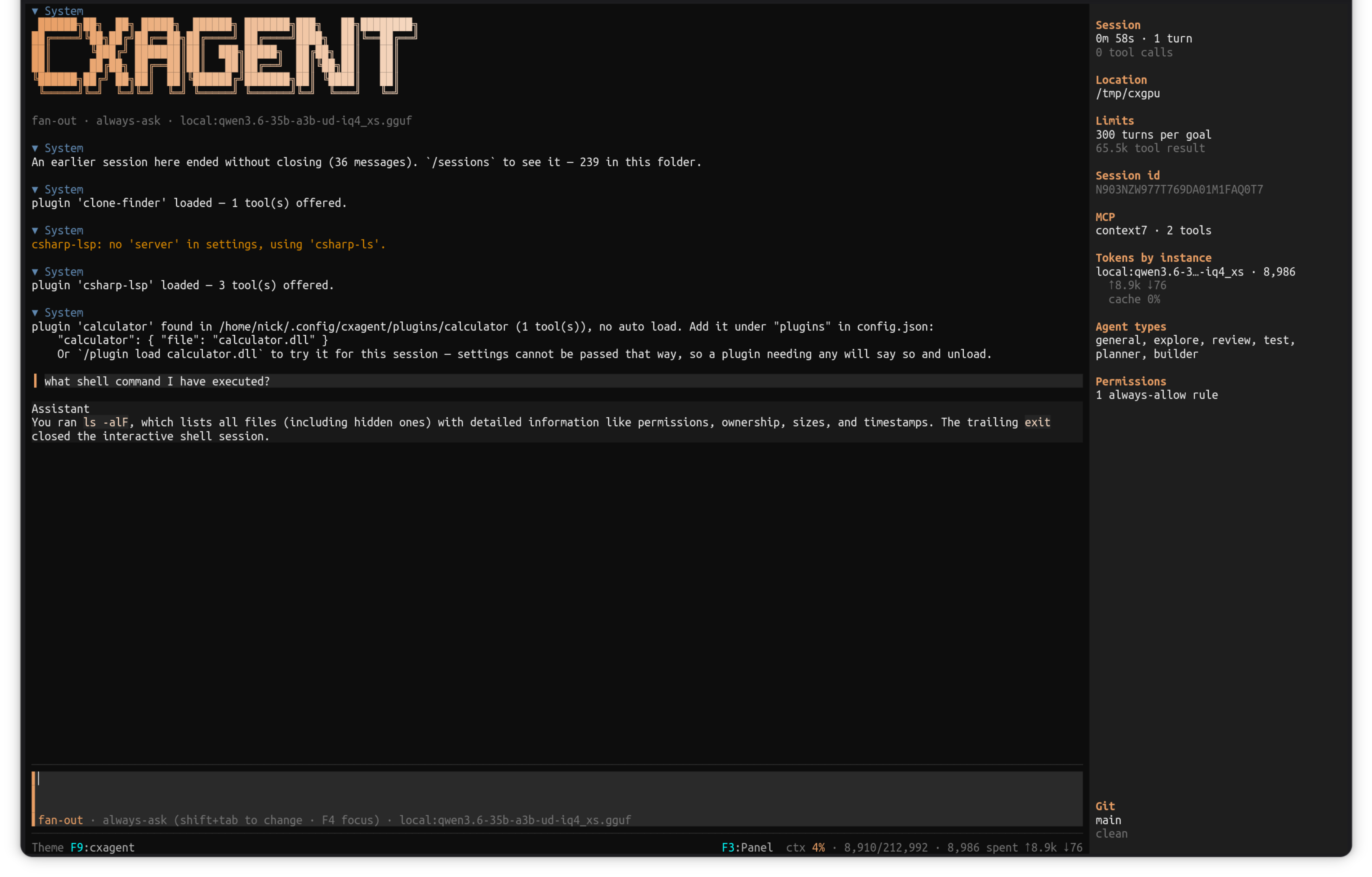 The model answering from a transcript of the terminal