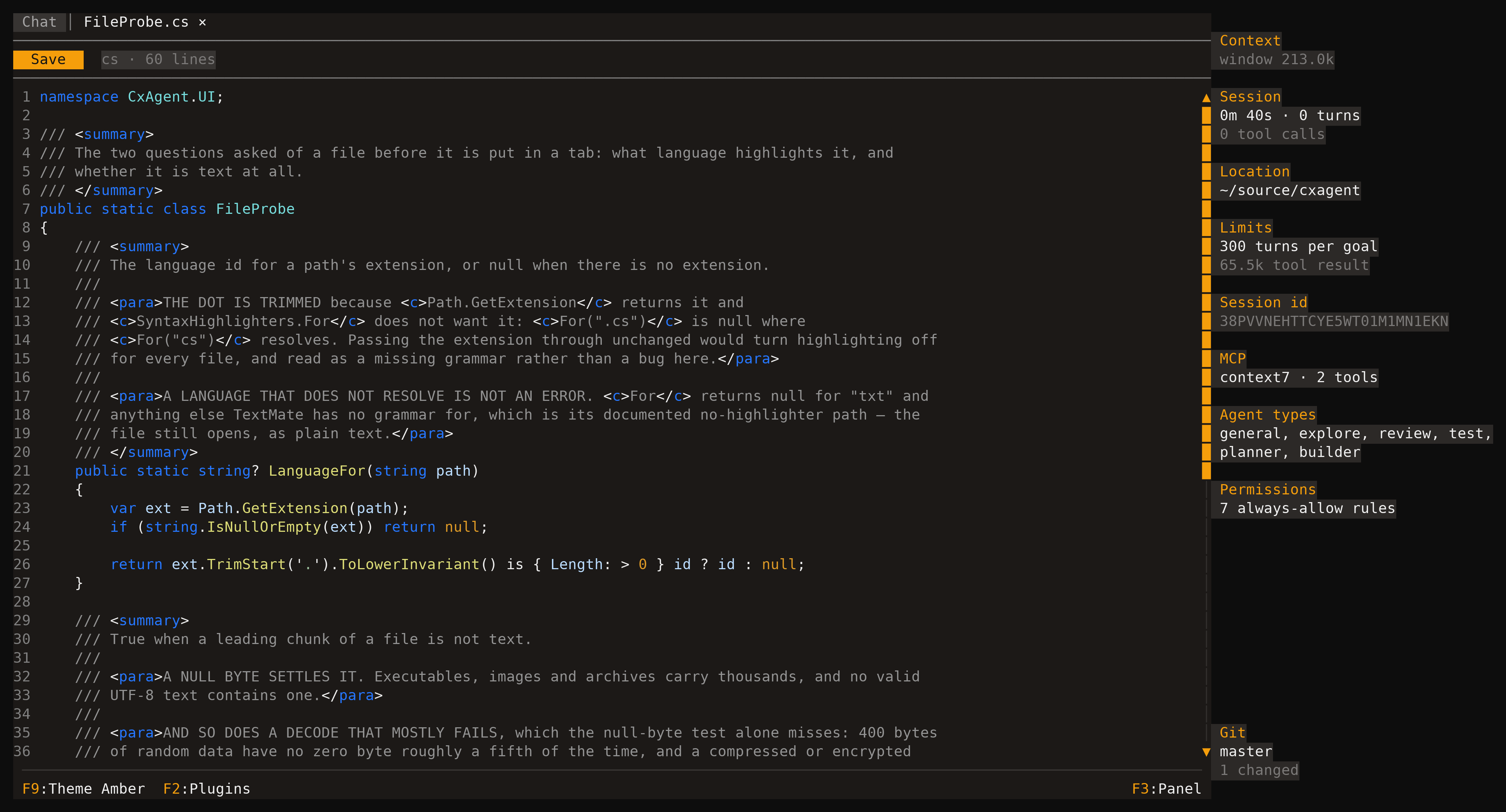 A C# file open in a tab, with line numbers and syntax highlighting