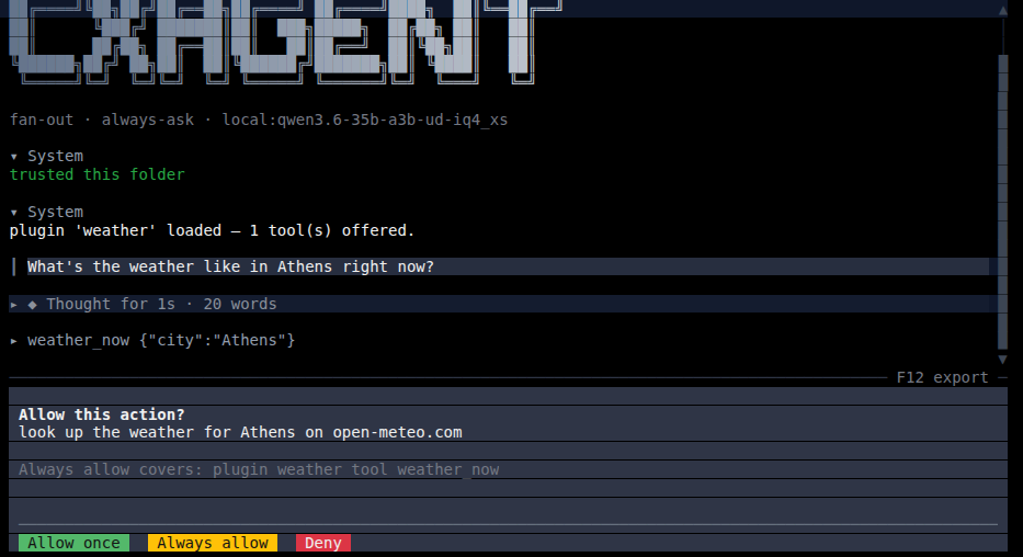 cxagent asking before the plugin looks up Athens